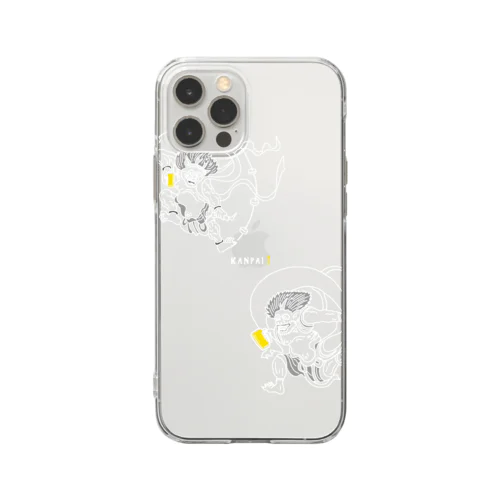 名画 × BEER（風神雷神）白線画-透明 Soft Clear Smartphone Case