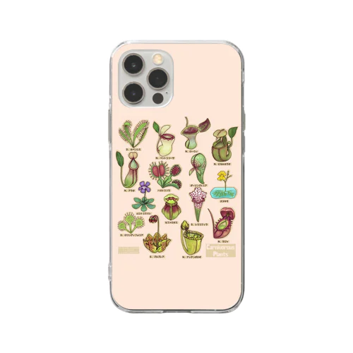 食虫植物図鑑 スマホケース (薄いピンク) Soft Clear Smartphone Case