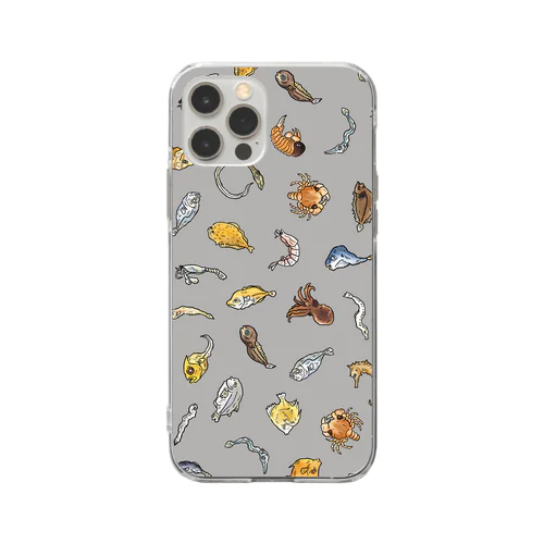 チリモン図鑑_gray Soft Clear Smartphone Case