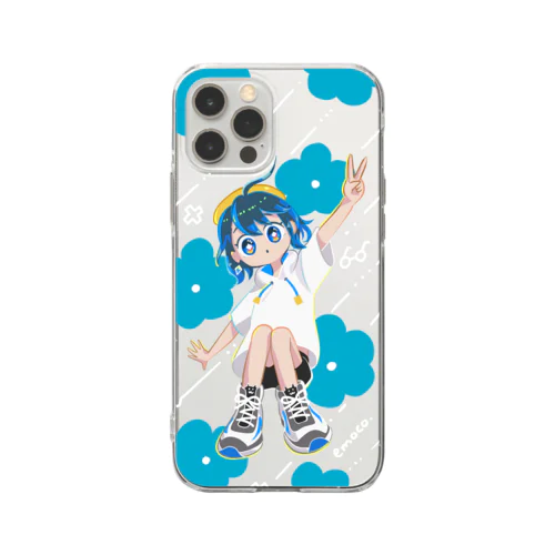 ピースえもこ花柄 Soft Clear Smartphone Case