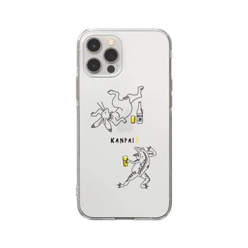 名画 × BEER（鳥獣戯画）黒線画 Soft Clear Smartphone Case