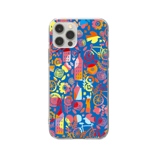 お出かけ気分の花　青 Soft Clear Smartphone Case