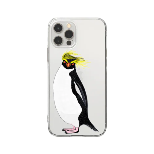 　風に吹かれるイワトビペンギンさん(文字無しバージョン Soft Clear Smartphone Case