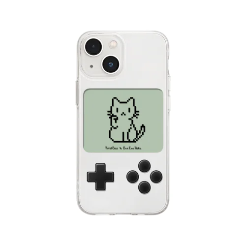 ドット絵の猫（液晶ボタン付・招き猫） Soft Clear Smartphone Case