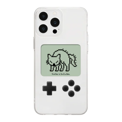 ドット絵の猫（液晶ボタン付・威嚇） Soft Clear Smartphone Case