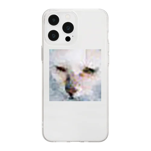 画質の粗い猫の顔/Low resolution cat Soft Clear Smartphone Case