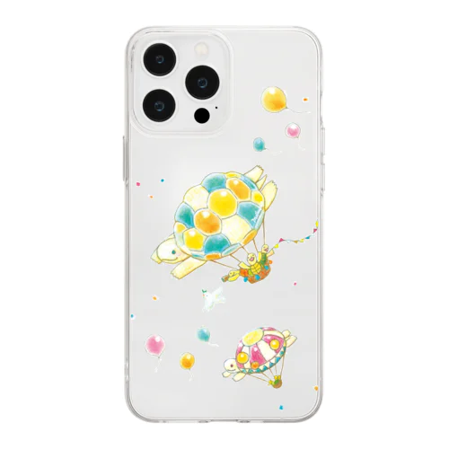 カメさん気球にのって♪（クリア） Soft Clear Smartphone Case