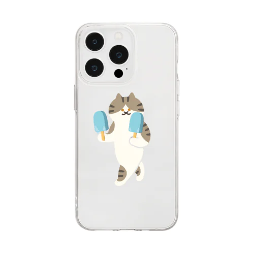 ソーダアイスを意気揚々と運ぶねこ Soft Clear Smartphone Case