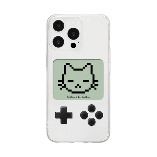 ドット絵の猫（液晶ボタン付・寝顔） Soft Clear Smartphone Case