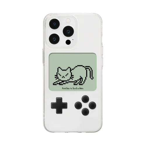 ドット絵の猫（液晶ボタン付・伸び） Soft Clear Smartphone Case