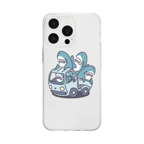 サメがたくさんトラックに Soft Clear Smartphone Case