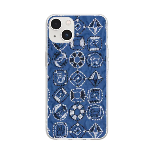 刺繍Diamond blue Soft Clear Smartphone Case