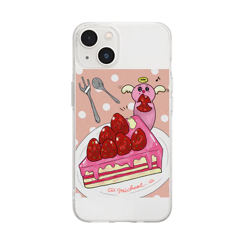 ケーキを食べるみかえるchan Soft Clear Smartphone Case