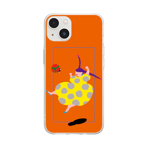 水玉の女02_orange_スマホケース Soft Clear Smartphone Case