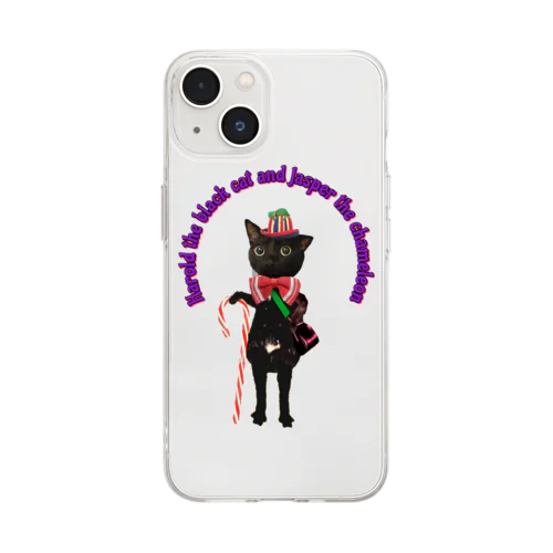 黒猫のハロルドとカメレオンのジャスパー Soft Clear Smartphone Case