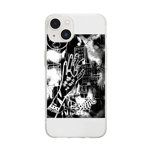 神様KAMISAMA ブラック Soft Clear Smartphone Case