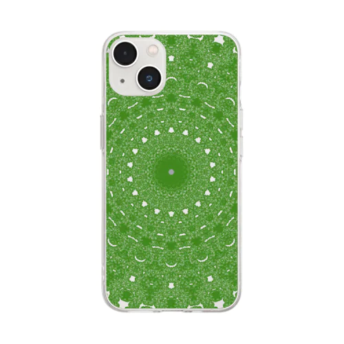 雪の華④グリーン Soft Clear Smartphone Case