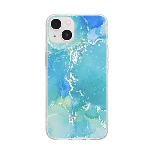 インクアート ブルー系 Soft Clear Smartphone Case