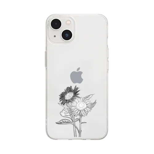 SunFlowerひまわりモノトーン Soft Clear Smartphone Case