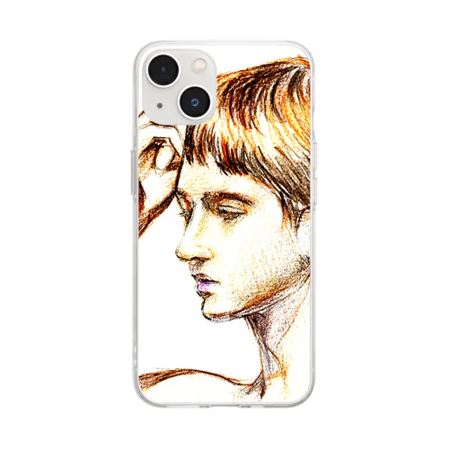 人物横顔　アナログ色鉛筆画 Soft Clear Smartphone Case