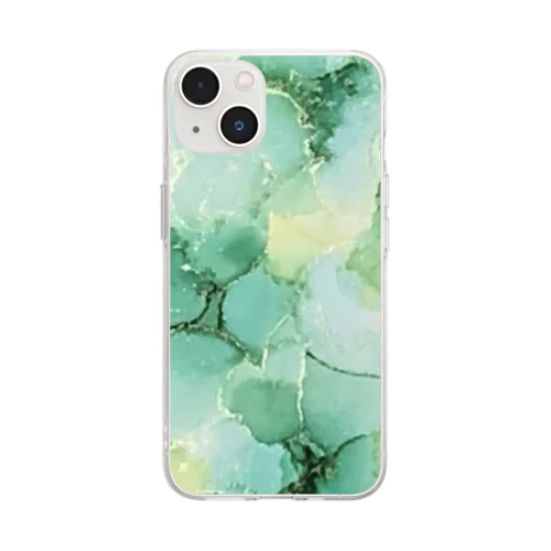 インクアート 緑の花 Soft Clear Smartphone Case
