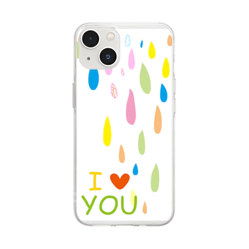 カラフル雨粒のILoveYou Soft Clear Smartphone Case