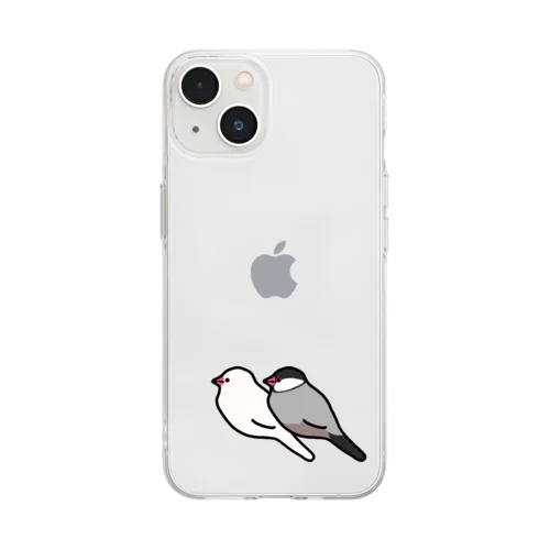 白文鳥と桜文鳥 Soft Clear Smartphone Case