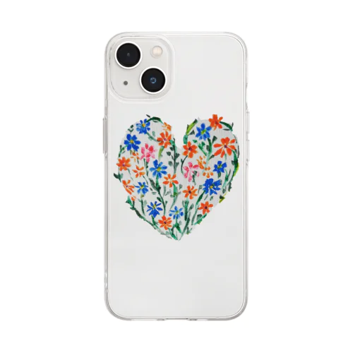 花ハート水彩画♪ Soft Clear Smartphone Case