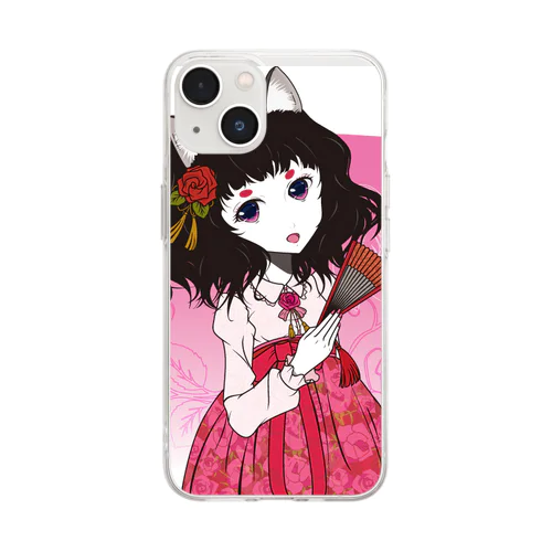 Rose-design（扇子閉じVer.） Soft Clear Smartphone Case