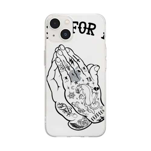 『Pray for me（黒）』 Soft Clear Smartphone Case