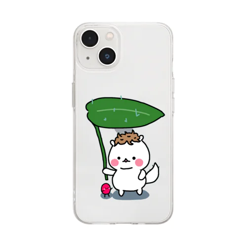 葉っぱの傘をさす もち三郎 Soft Clear Smartphone Case