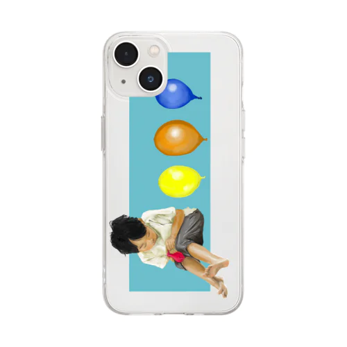 風船で遊ぶ息子　縦 Soft Clear Smartphone Case