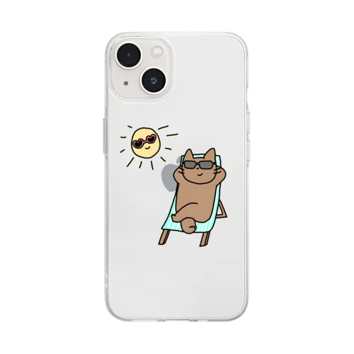 太陽と仲良し☀️こんがりねこ Soft Clear Smartphone Case