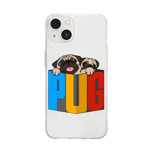 PUG-パグ-ぱぐ　道具箱ならぬパーグ箱から出たい親子パグ グッズ ソフトクリアスマホケース