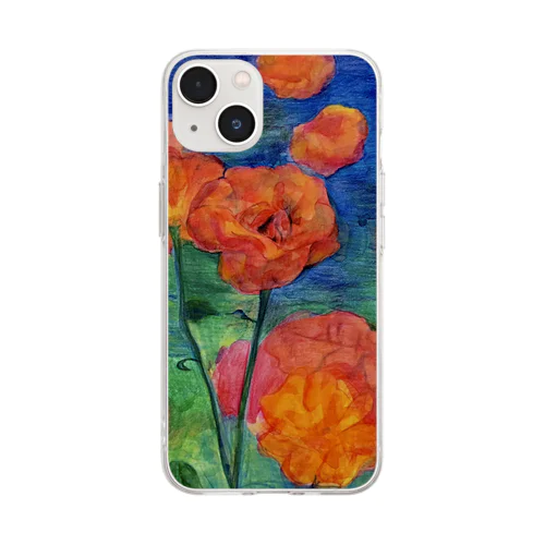 着る絵画　薔薇　と　薔薇の微笑みグッズ Soft Clear Smartphone Case