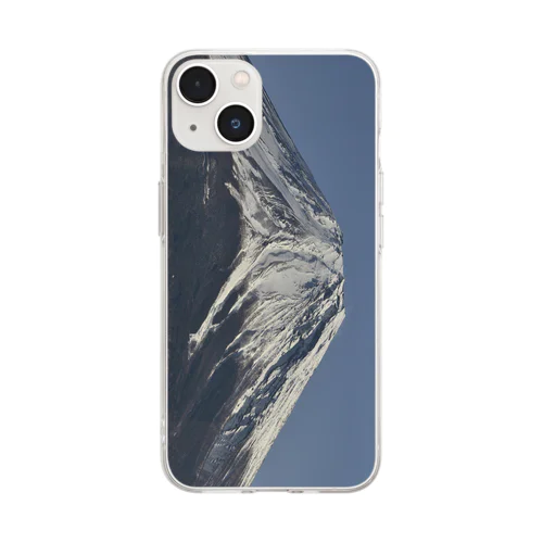 冠雪した富士山_002 Soft Clear Smartphone Case