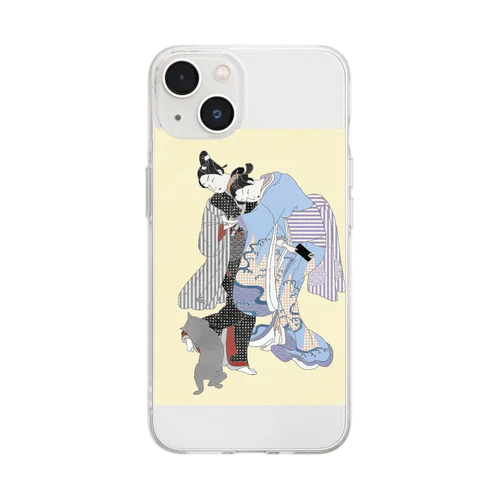 参戦する猫 （ LINEをめぐる戦い） Soft Clear Smartphone Case