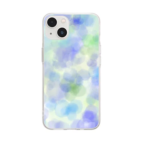 水彩青い花 Soft Clear Smartphone Case