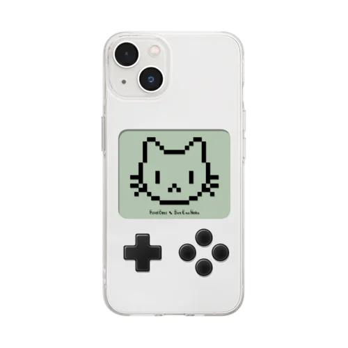 ドット絵の猫（液晶ボタン付・顔） Soft Clear Smartphone Case