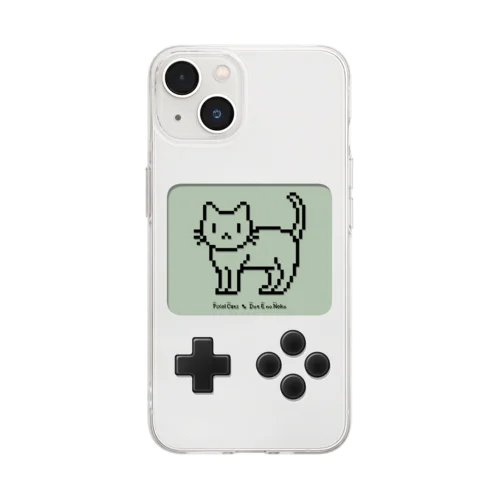 ドット絵の猫（液晶ボタン付・立ち姿） Soft Clear Smartphone Case