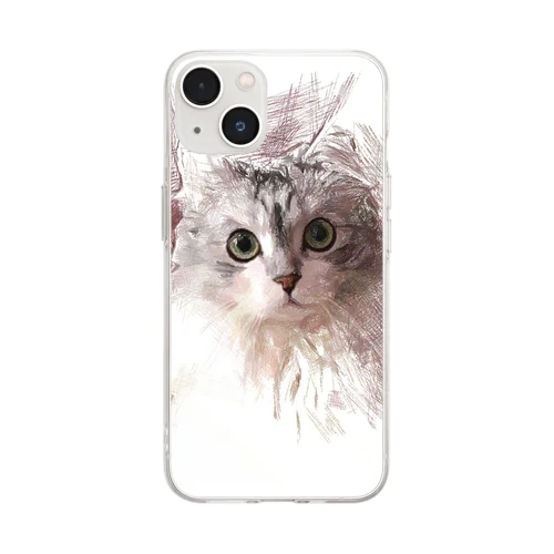 猫　デッサン風イラスト Soft Clear Smartphone Case