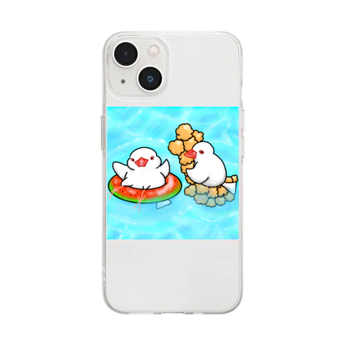 ぷかぷか水遊び文鳥ず Soft Clear Smartphone Case