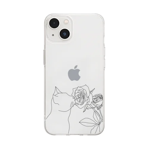 植物シリーズ　猫とバラ Soft Clear Smartphone Case