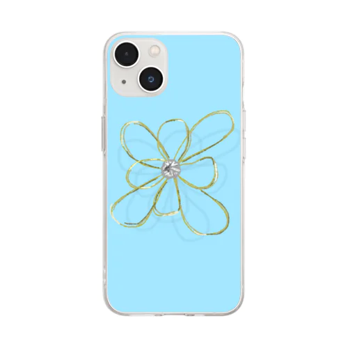 お花ー水色 Soft Clear Smartphone Case