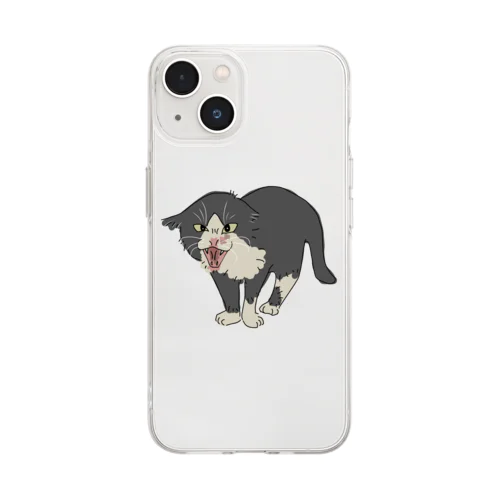 威嚇野良パパネコちゃん Soft Clear Smartphone Case