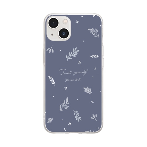 leaves(ミッドナイトスモーキーブルー) Soft Clear Smartphone Case