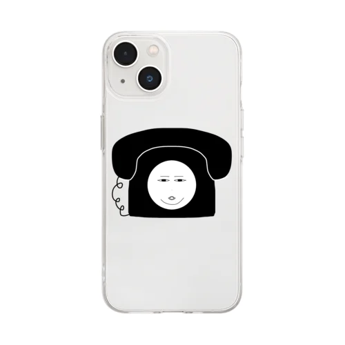 顔つき黒電話 Soft Clear Smartphone Case