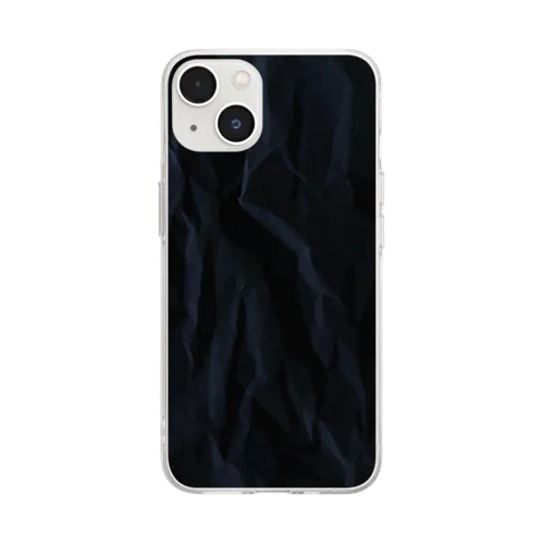 しわしわ紙（黒） Soft Clear Smartphone Case