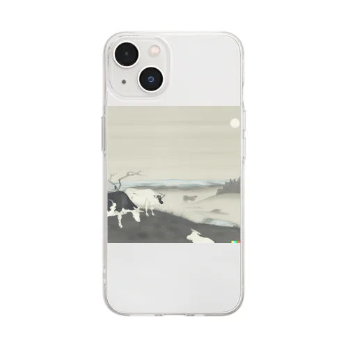 牛のいる静かな風景 Soft Clear Smartphone Case