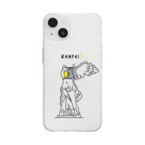 彫刻 × BEER（サモトラケのニケ）黒線画 Soft Clear Smartphone Case